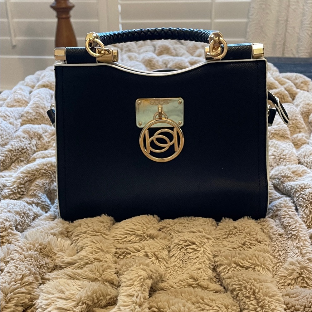 bebe Black Satchel with Gold Details
